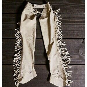 Hobby Horse Ultra Suede Show Chaps Size Adult M Latte Fringed Machine Washable